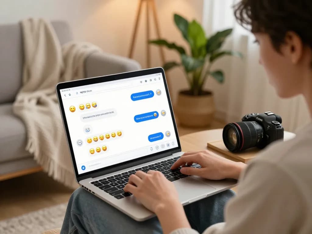 Engaging AI NSFW chat interaction in a cozy home office with vibrant digital dialogue.
