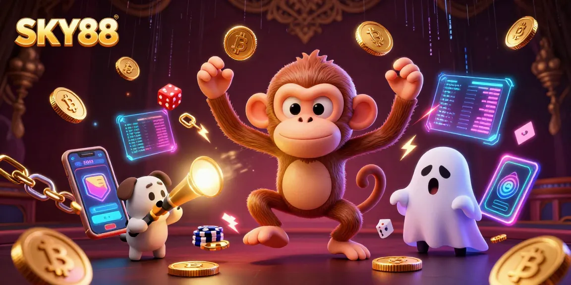 Engage with SKY88 in a haunted casino, animated by a mischievous poltergeist monkey and a curious puppy.