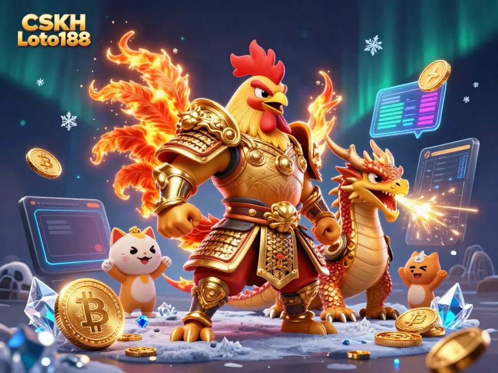 Experience the vibrancy of CSKH Loto188 with a dynamic illustration featuring unique characters and blockchain elements.