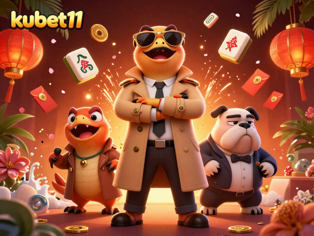 Experience the thrill of kubet11 as animated raptors in disguise attempt casino entry, amidst vibrant gaming elements.