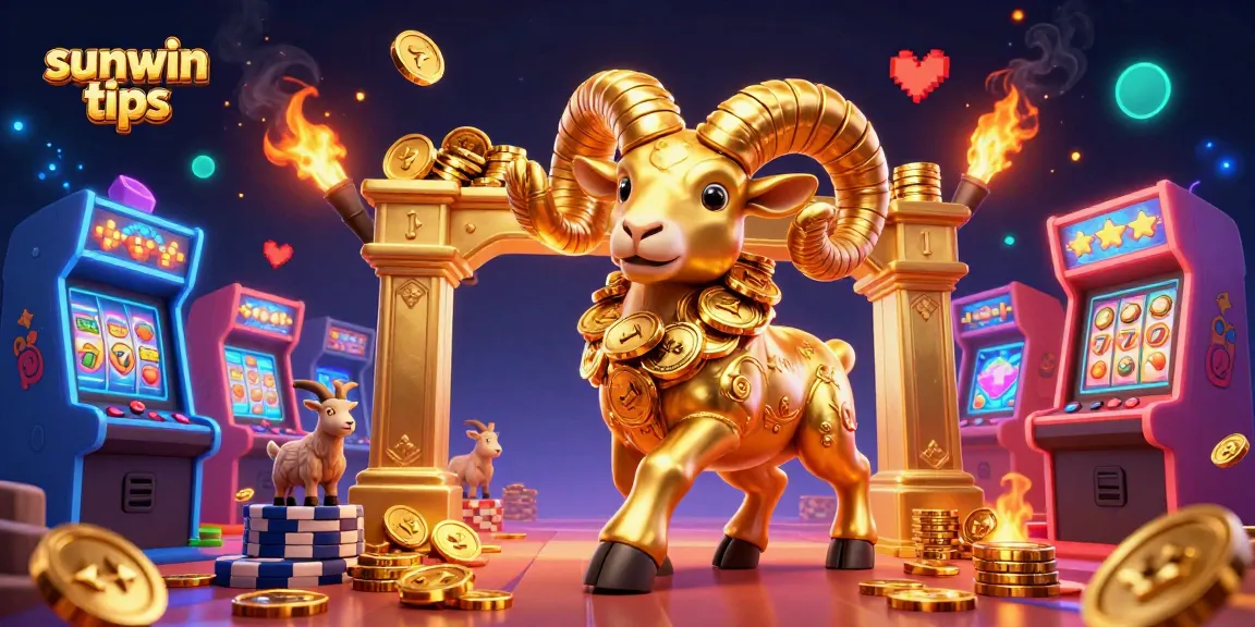 Engage with dynamic sunwin tips scene featuring golden ram charging at vibrant casino elements.