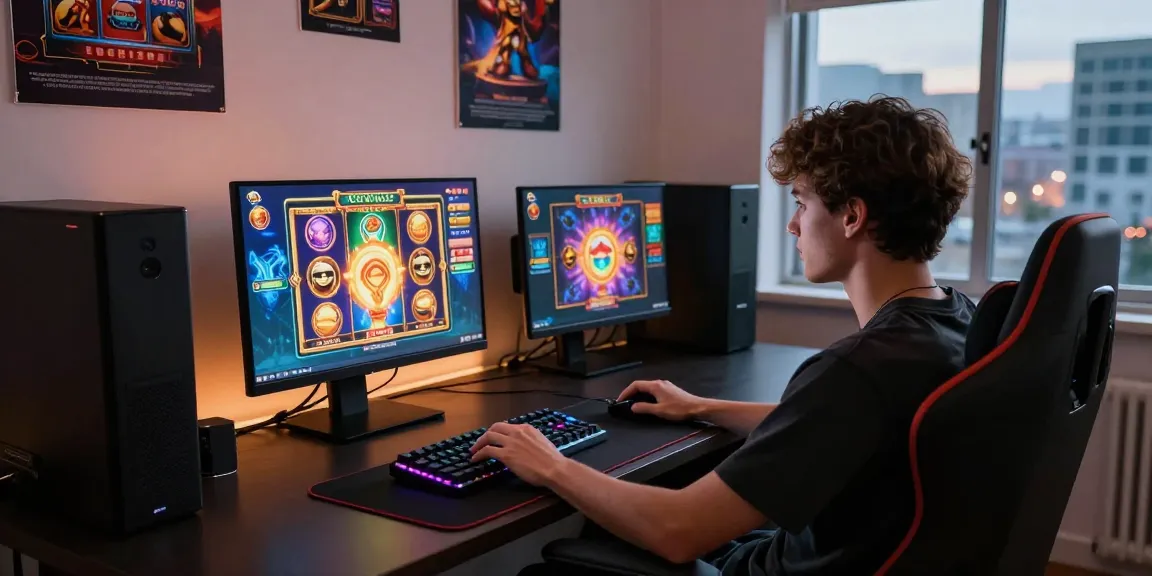 Super59 login dengan pemain yang terlibat dalam permainan slot online di ruang gaming modern.