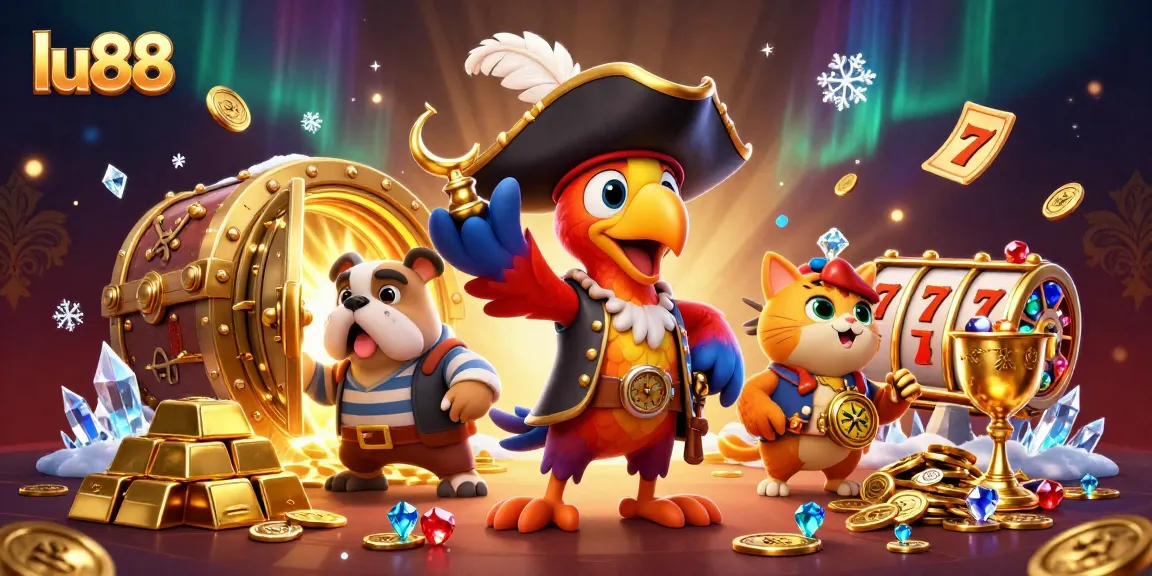 Get ready to win big with lu88 in this vibrant, action-packed casino scene filled with treasure.
