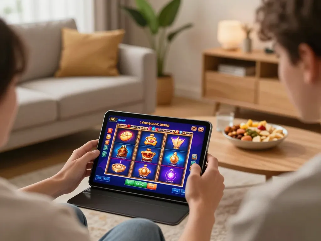 Play Pragmatic Demo slots on a cozy tablet setup in a warm home environment.