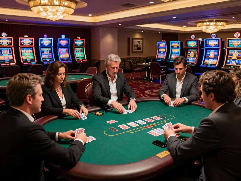 Players engage in intense poker at HBET casino, showcasing strategic gameplay and vibrant atmosphere