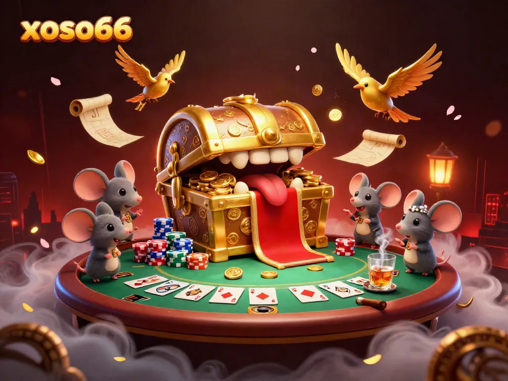 Engage with thrilling xoso66 adventures featuring animated treasure chests and poker elements.