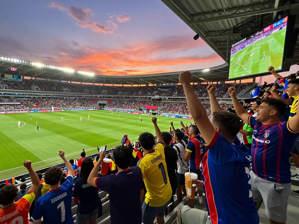 Cakhia fans cheering passionately at a live soccer match, enjoying vibrant atmosphere and thrilling moments.