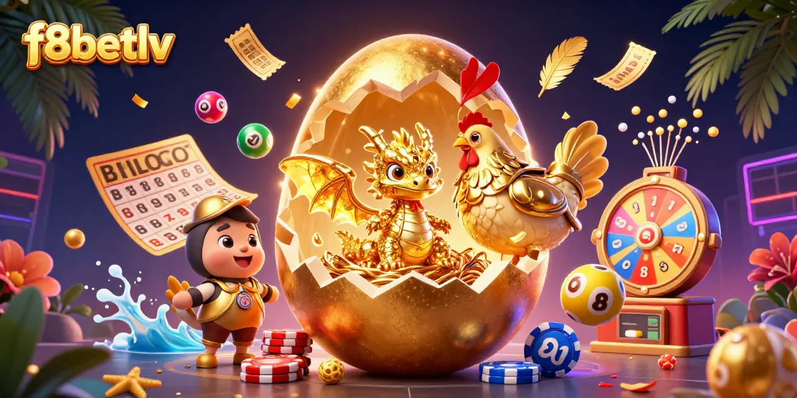 Engage with f8betlv's exciting world as a golden dragon emerges from a treasure nest of poker chips.