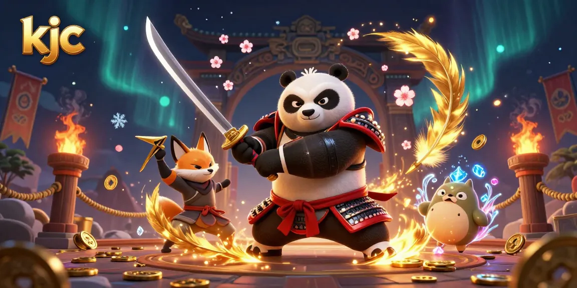 KJC samurai panda unleashes action in a vibrant online casino scene featuring dynamic gaming elements.