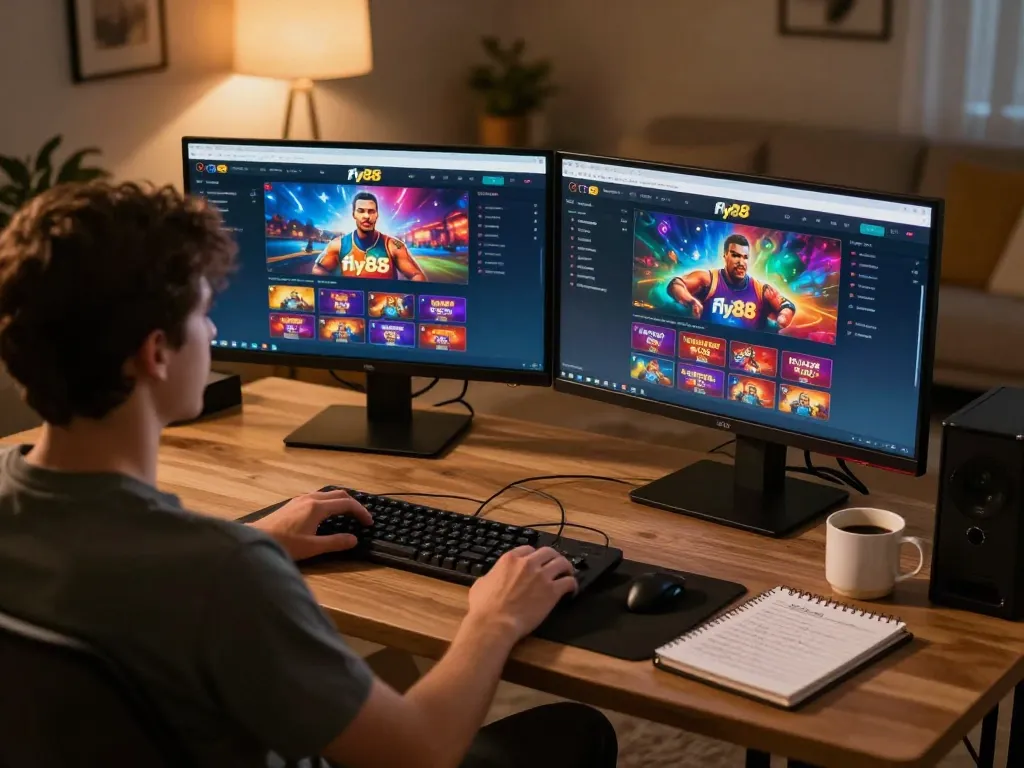 Engaging in strategic gameplay at fly88 online casino from a cozy home setup.
