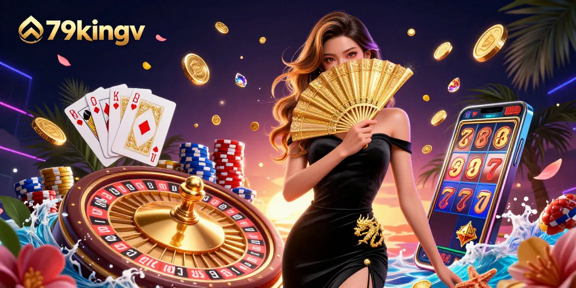 Experience the thrill of 79kingv with an immersive digital casino scene featuring vibrant games and elegant characters.