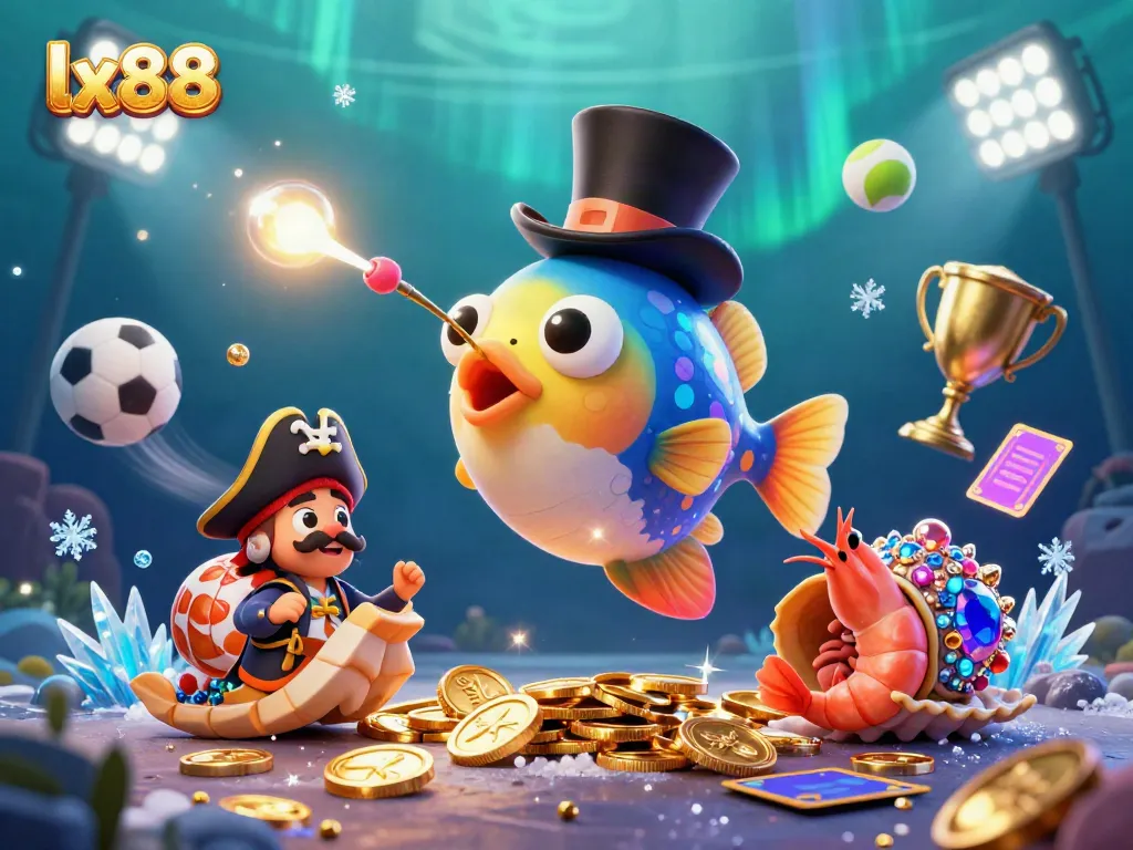 Experience the thrill of lx88 as the anglerfish attracts golden coins, showcasing vibrant casino elements.