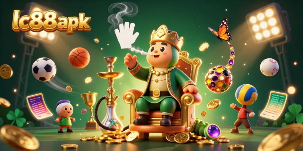 Experience the excitement of lc88 apk with this immersive 3D gaming scene showcasing a unique fantasy character and vibrant casino elements.