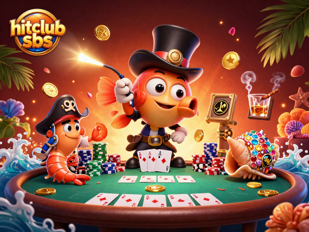 Engage with hitclub sbs as the anglerfish attracts golden coins amidst vibrant poker scenes.