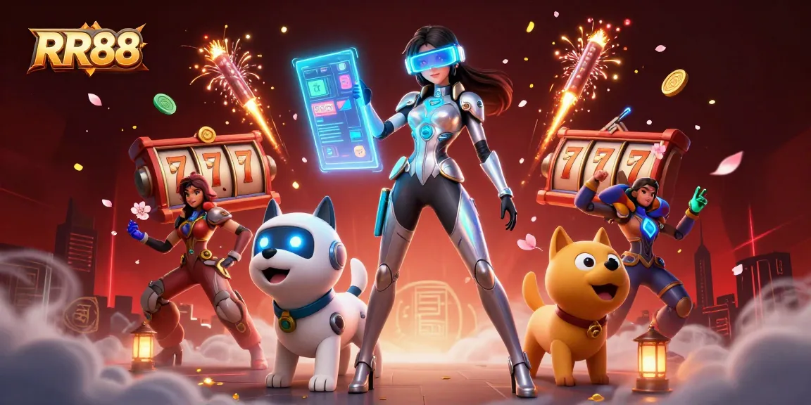 Experience the excitement of RR88 with a stunning 3D illustration of a futuristic casino atmosphere.