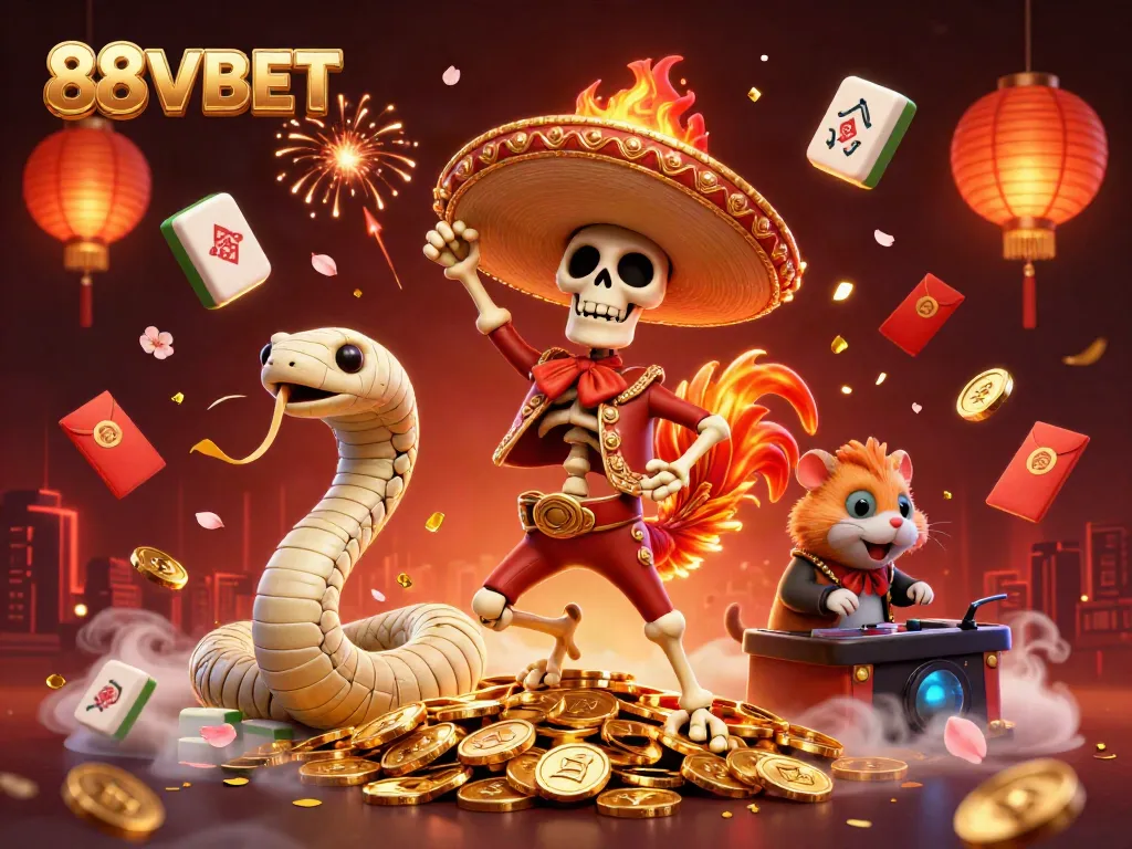 Watch the lively mariachi rooster celebrate with gold coins at 88VBET-themed casino.