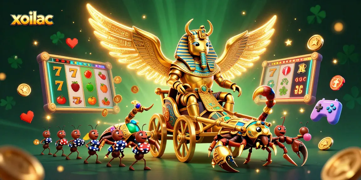 Xoilac's exciting casino experience illustrated with fantastic creatures and vibrant slot elements.