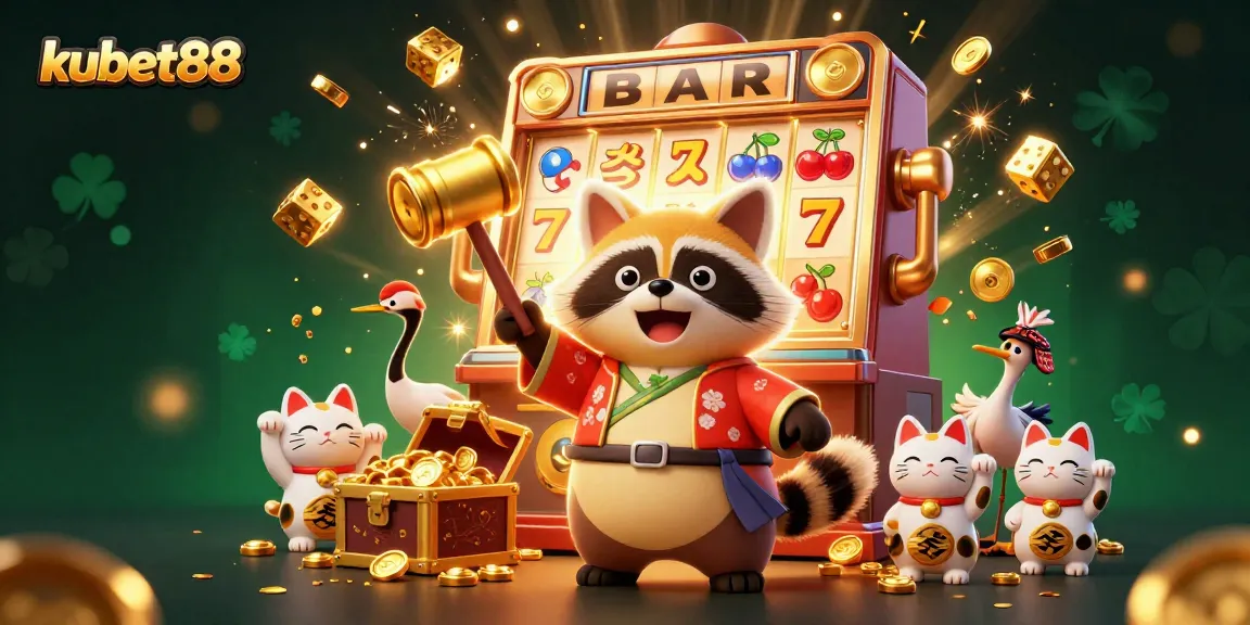 Kubet88 offers a vibrant 3D casino experience with a cheerful tanuki unlocking jackpots.
