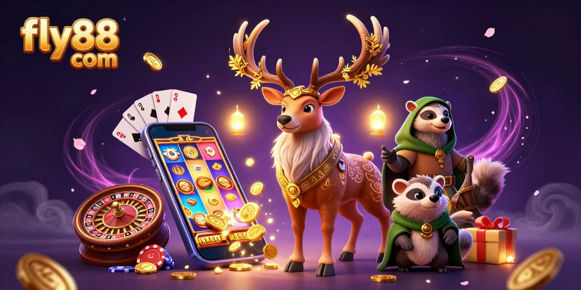 Experience exciting games at fly88 com with immersive 3D illustrations of slot games and dynamic casino elements.
