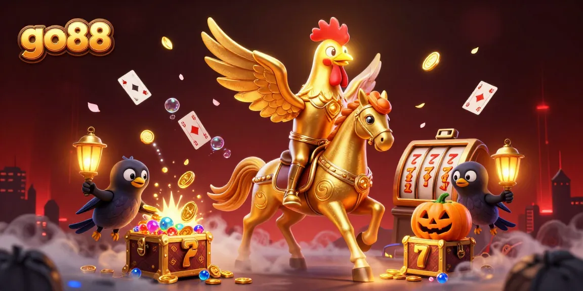 Win big with go88 at an enchanting midnight casino showcasing golden rooster and magical treasures.