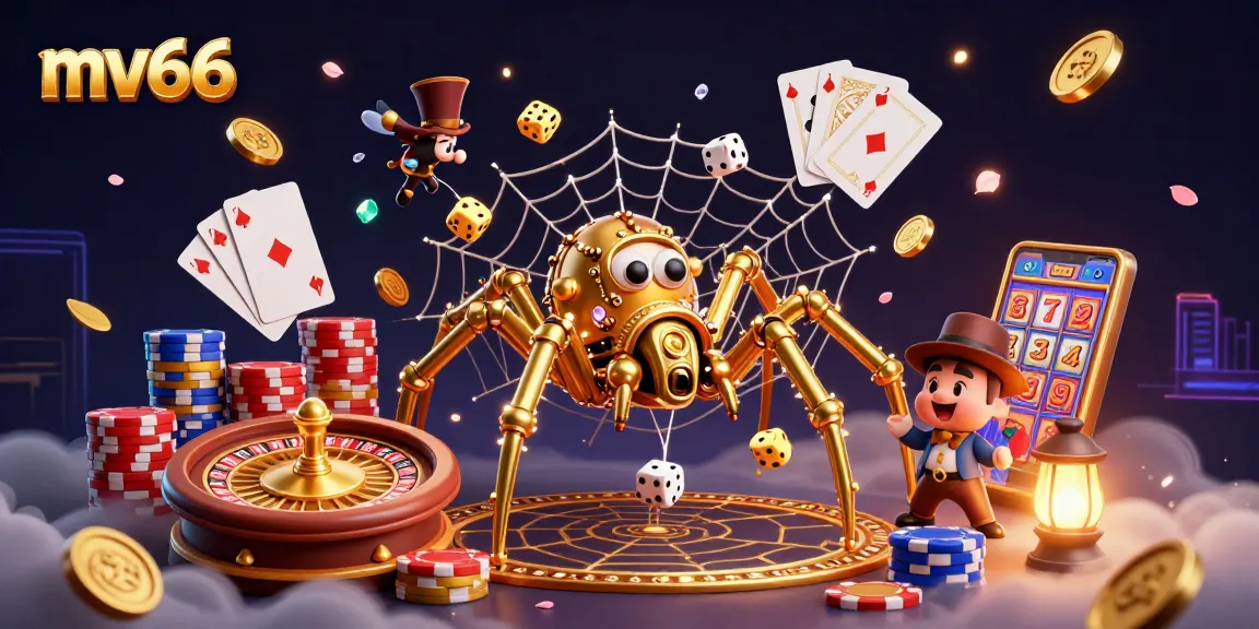 Experience thrilling action at mv66, where a steampunk spider catches dice in a golden web!