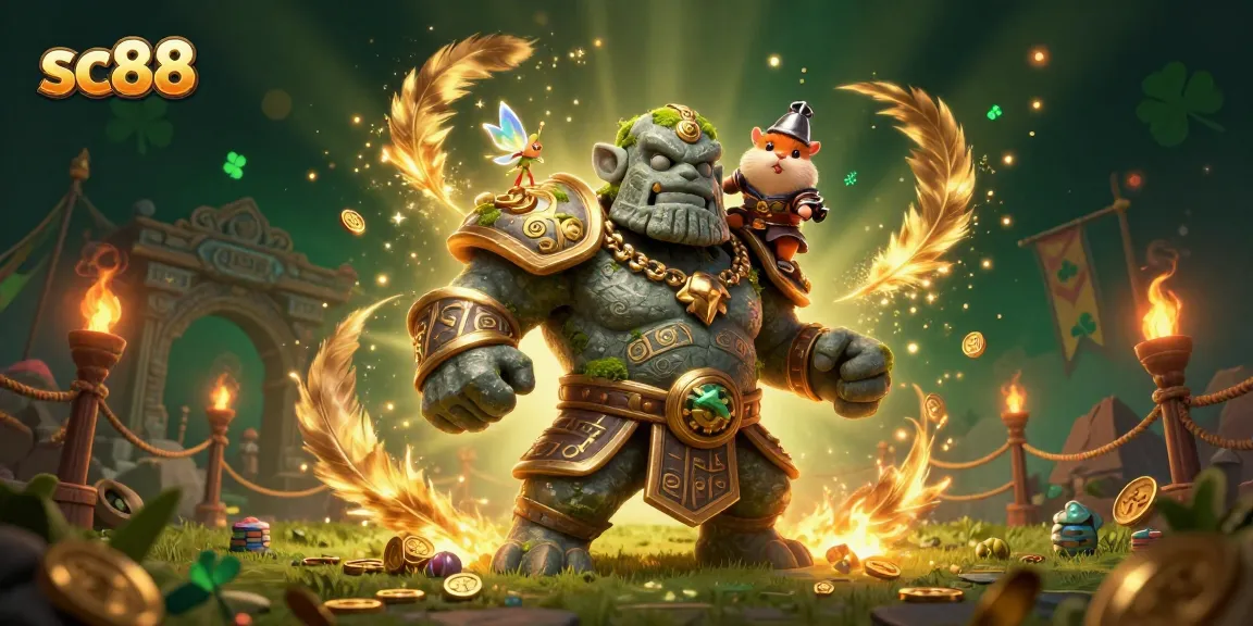 Experience thrilling moments with sc88 as a magical golem, fairy, and brave knight engage in a vibrant casino battle