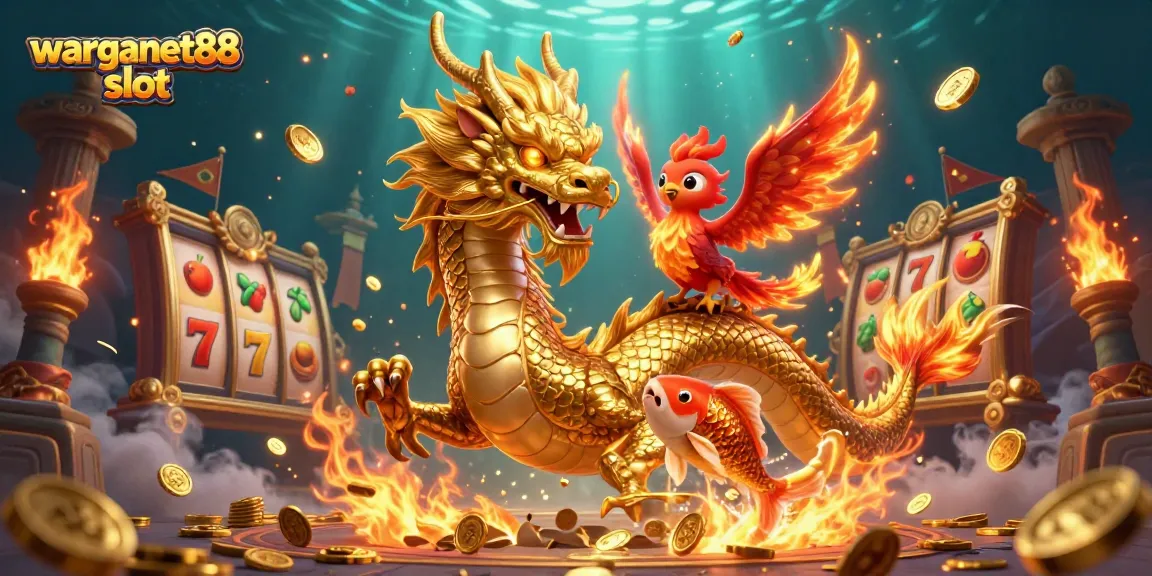 Experience the excitement of warganet88 slot with vibrant 3D dragons and dynamic slot gaming elements.