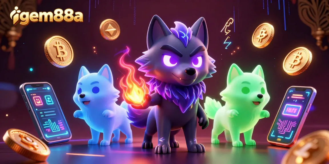 Engage in thrilling gaming action at gem88a, featuring ghostly wolves and glowing crypto elements.