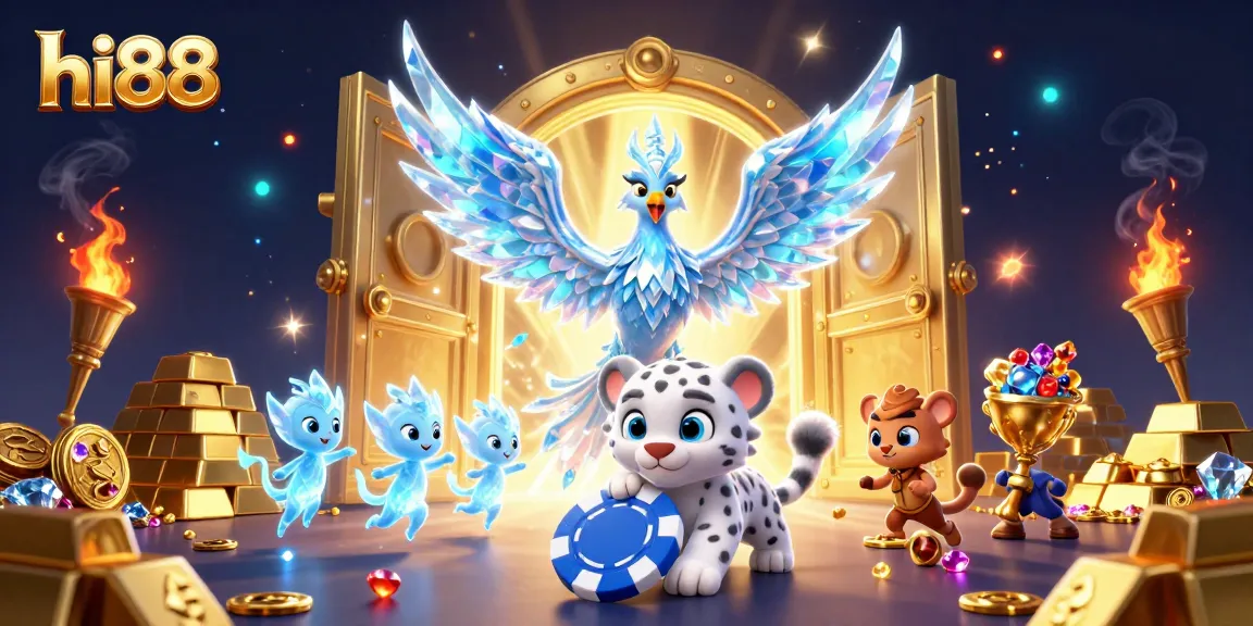 Engage in exciting gaming with hi88 at a vibrant casino event illustrated in 3D art.