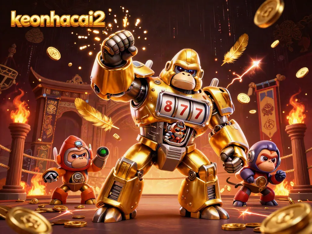 Experience thrilling action with keonhacai2's golden gorilla mech and explosive casino elements.