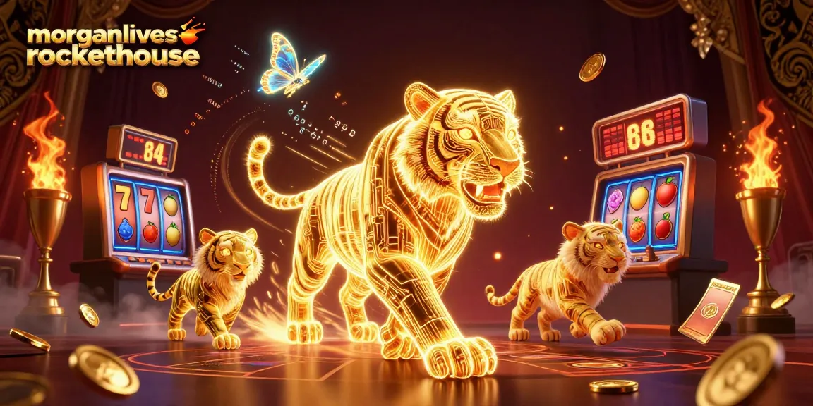 Play at morganlivesinarockethouse with an energetic 3D casino scene featuring a golden tiger.