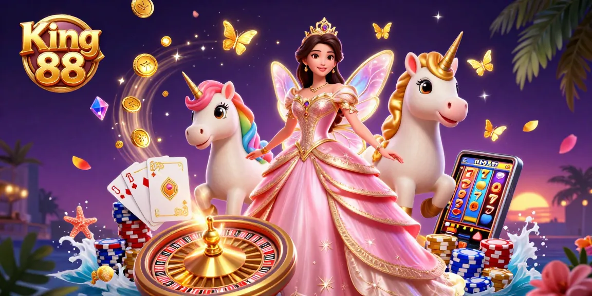Experience the vibrant world of King 88 with dynamic 3D casino action featuring colorful characters and thrilling game elements.