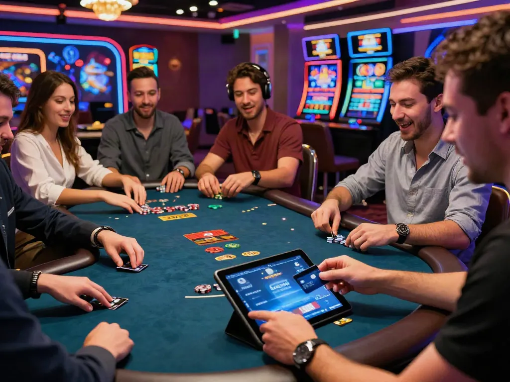 Players enjoying games at casinos that accept credit cards, showcasing excitement and convenience in a vibrant gambling environment.