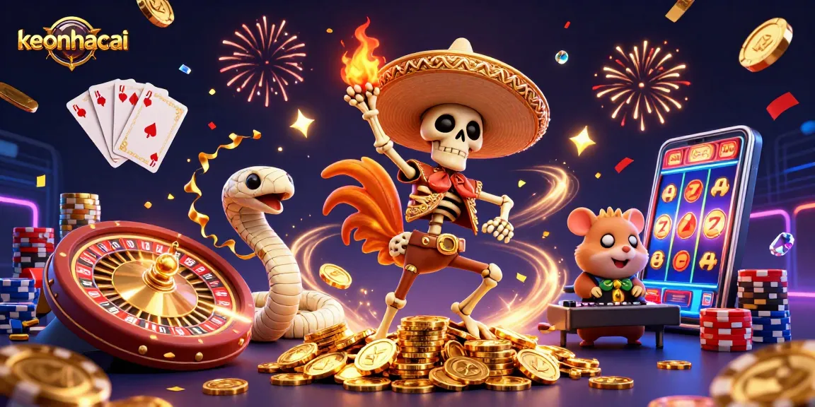 Engage with keonhacai's vibrant 3D casino illustration showcasing winning moments and excitement.