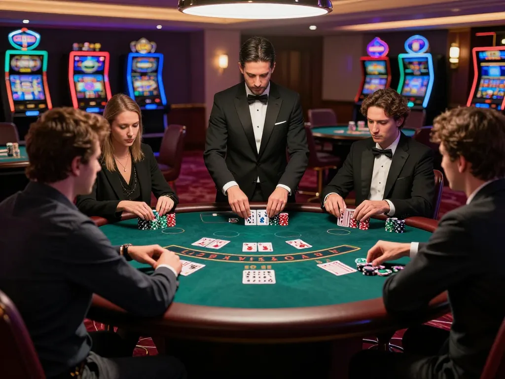 Player strategizing in an intense blackjack game at 98wincom's elegant casino