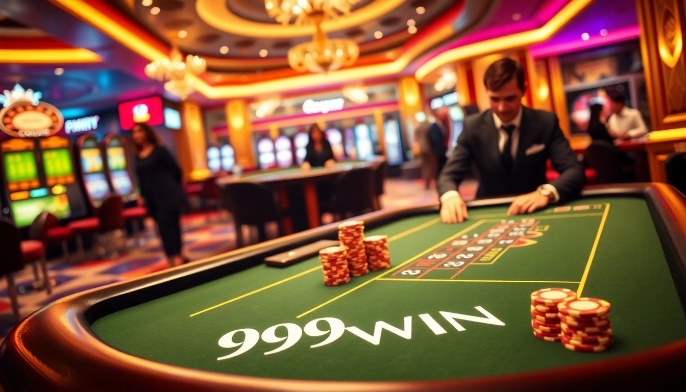 Experience the excitement of gambling at 99WIN with a luxurious poker table scene, complete with chips and eager players.