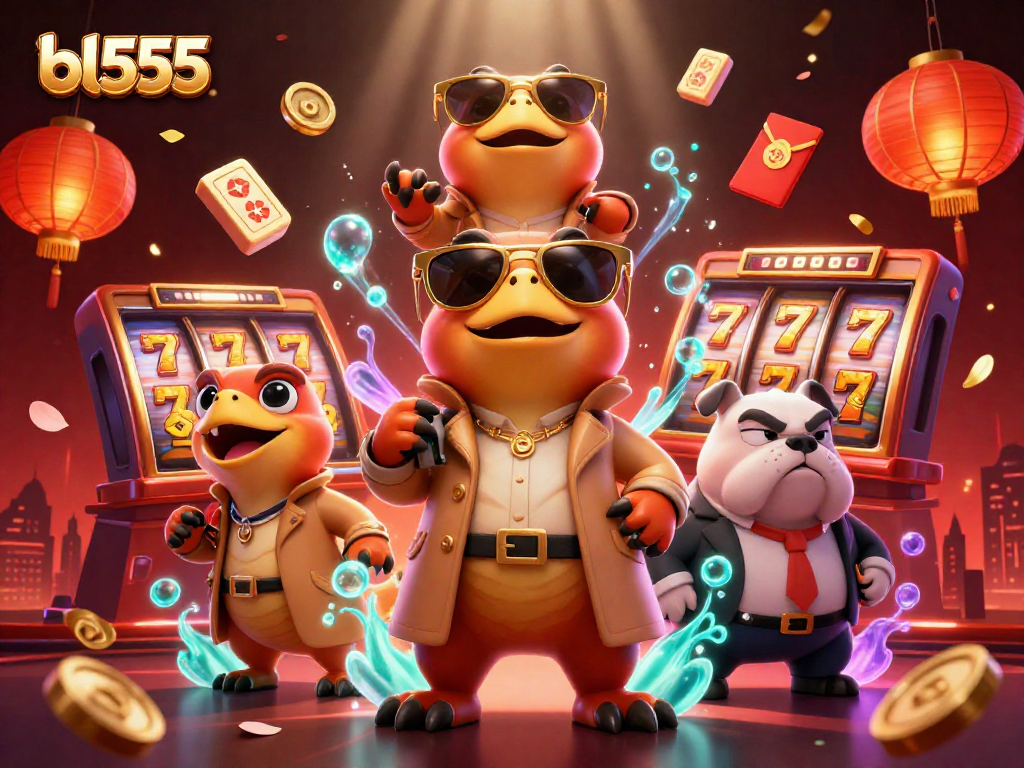 Engage with bl555 casino excitement featuring cartoon raptors and dynamic slot elements.