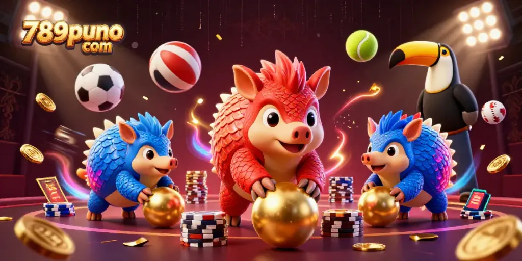 Experience thrilling moments with 789puno com as pangolins roll through a vibrant casino scene.