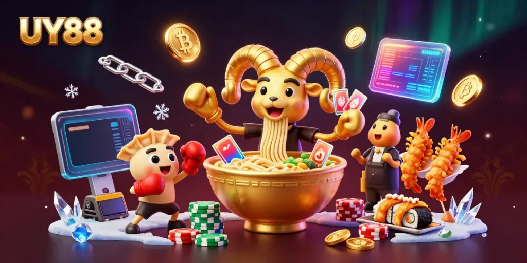 Experience thrilling gameplay at UY88 with a vibrant 3D illustration showcasing exciting characters and elements.