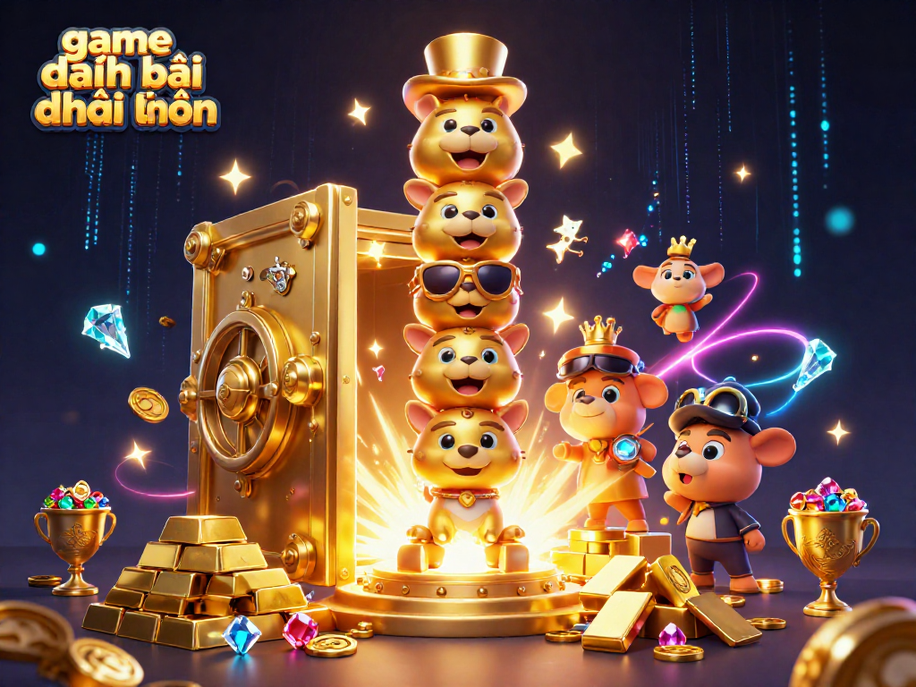 Engage in game đánh bài đổi thưởng with vibrant 3D characters and dazzling casino elements.