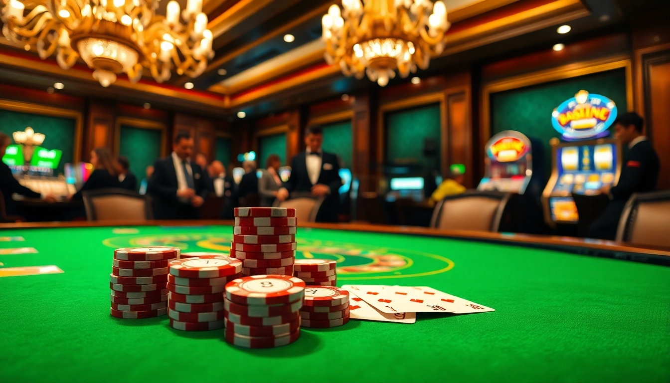 Exciting high-stakes poker scene featuring CM88 chips and cards, set in a luxurious casino atmosphere.