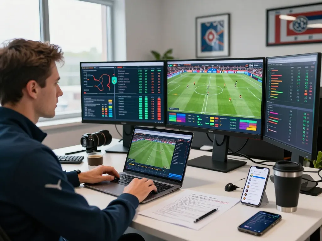 Real-time sports analysis at https://bongdalu.trade/ with graphs, screens, and a focused analyst.