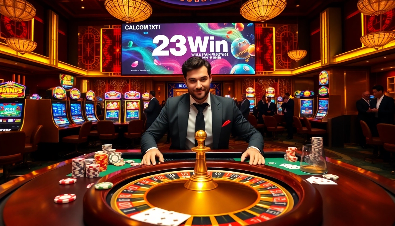Players enjoying the excitement of gambling at 23Win's luxurious casino.