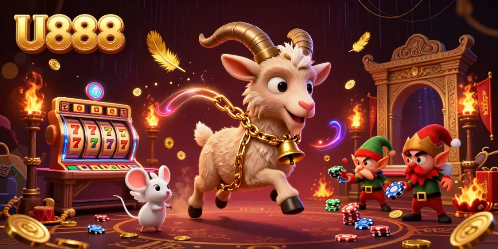Join U888's chaotic holiday-horror casino with gremlins stealing chips and festive action.
