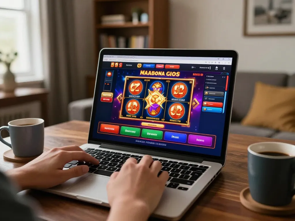 Engaging online casino gameplay on cm88sm shown on laptop, cozy home setting.