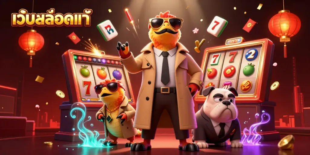 Experience เว็บสล็อตแท้ with raptors in disguise in a vibrant casino atmosphere.