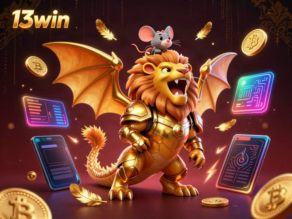 Engage with 13win's thrilling adventure featuring a chimera and crypto elements, perfect for online casino excitement.