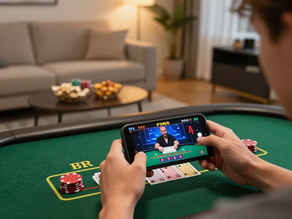 Play F168 online blackjack on your smartphone in a cozy home setting.