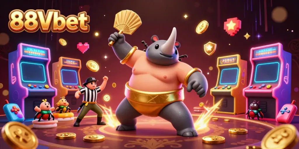 Experience the excitement of casino gaming with 88Vbet's vibrant 3D illustration featuring a beetle sumo champion.