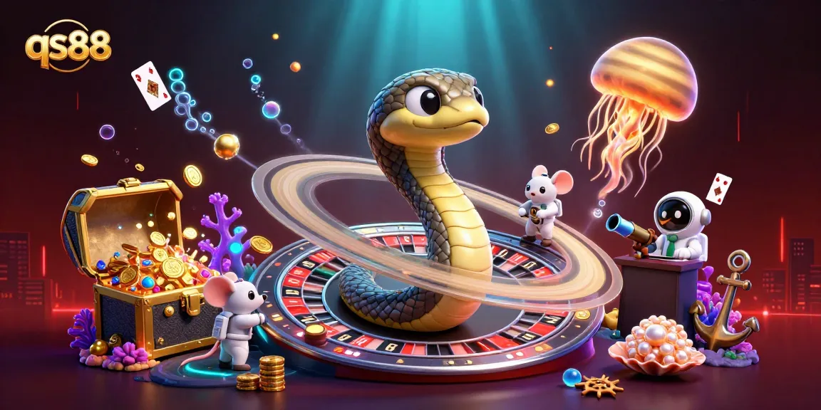Engage in thrilling bets at qs88 with a vibrant cosmic casino scene featuring dynamic floating elements.